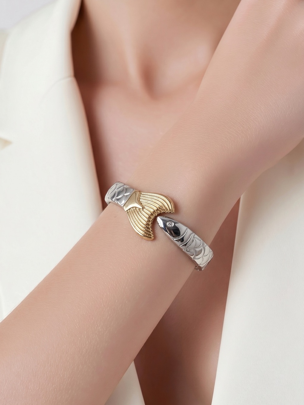 Mixed Metal Mermaid Tail Cuff Bracelet - Gold & Silver